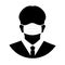 Silhouette of a masked man in a coronavirus outbreak, flat silhouette of person head with hygienic medical mask