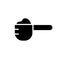 Silhouette Measuring spoon with portion of powder. Outline icon of muscle building protein whey. Illustration of scoop with sports