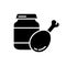 Silhouette of Meat baby food. Outline icon of complementary foods in jar. Illustration of ready chicken purees in glass bottle.