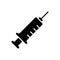 Silhouette of Medical syringe with needle and scale. Outline icon of injection. Black illustration of puncture, treatment, liquid