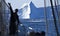 Silhouette of a men in front of a huge iceberg