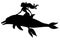 Silhouette of a mermaid riding a dolphin