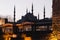 Silhouette of minarets of Blue Mosque in evening