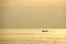 Silhouette minimalist of single fishery boat sail on calm sea i
