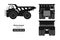 Silhouette of mining dumper on white background. Back, side and front view. Heavy truck image. Industrial 3d drawing