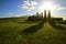 Silhouette of Moai statues against dazzling sunrise sky at Ahu Tongariki, the largest celemonial platform on Easter Island, Chile