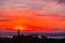 Silhouette of monuments on Calton Hill on beautiful sky on background, Edinburgh, Scotland