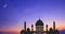 Silhouette Mosque dome against colorful Dusk sky and Crescent moon with stars in the evening Twilight