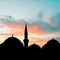 Silhouette of mosque at sunset. Muslim culture