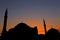 Silhouette of mosque and sunset. Muslim culture