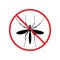 The silhouette of a mosquito in a red forbidding circle.The stop mosquito icon is a forbidding sign. No pests. Vector illustration