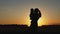 Silhouette of mother with baby at sunset