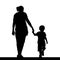 Silhouette of a mother holding her son isolated on white