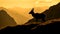 Silhouette of a mountain goat at sunset, generative AI.