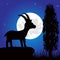 Silhouette mountain sawhorse moon in the night