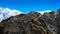 Silhouette of mountain trekker in Himalayas mountains