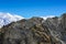 Silhouette of mountain trekker in Himalayas rocky mountains