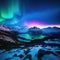 silhouette of a in the mountains watching the beautiful aurora borealis in the