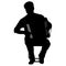Silhouette musician, accordion player on white background, vector illustration