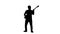 Silhouette musician man playing the electric bass guitar. White background