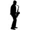 Silhouette musician, saxophonist player on white background, vector illustration