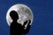 Silhouette of muslim man praying under blue moon