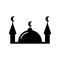 Silhouette Muslim mosque. Outline religious icon. Black simple illustration of islam, house for prayers with two. Flat isolated