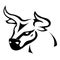 Silhouette of the muzzle of a bull, painted black, touches. Bull animal logo