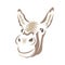 The silhouette of a muzzle of a donkey is drawn in brown by various lines. Logo animal donkey head. Tattoos