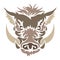 The silhouette of the muzzle of a wild boar, wild pig, is painted in brown in Celtic style. The emblem of the hunting club