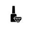 Silhouette Nail hardener icon. Bottle of firming polish and diamond. Outline black illustration of nail repair, fixing varnish,