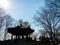 Silhouette namsan hill background in a scenery of trees blue sky in summer at Namsan tower, Seoul, South Korea.