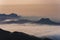 Silhouette of natural landmark mountain Lion Rock over cloud in Hong Kong