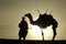 Silhouette of a nomad and camel