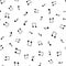 Silhouette notes drawn by hand. Musical seamless pattern.