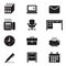 Silhouette office tools and stationery icons set