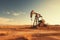 Silhouette of an oil pump in a field at sunset. Oil industry. Generated by artificial intelligence