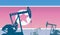 silhouette of oil pumps against flag of Korea North. Extraction grade crude oil and gas. concept of oil fields and oil companies,