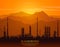 Silhouette of oil refinery or chemical plant