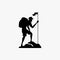 silhouette of old man hiker having fun celebrating success on top of hill by planting flag