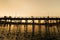 The silhouette of old wooden bridge Bridge collapse Bridge across the river and Wood bridge (Mon bridge ) at sangklaburi