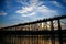 The silhouette of the old wooden bridge in Sangklaburi