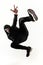The silhouette of one hip hop male break dancer dancing on white background