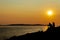 Silhouette of Ons Island in Galicia, Spain