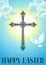 Silhouette of ornate cross with dove. Happy Easter concept illustration or greeting card. Religious symbol of faith