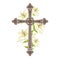 Silhouette of ornate cross with lilies. Happy Easter concept illustration or greeting card. Religious symbols of faith