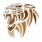 The silhouette, outline of a brown lion tiger on a white background is drawn by lines of various widths. Logo animal lion tiger