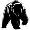 A silhouette, the outline of a grizzly bear is drawn in black on a white background with lines of various widths