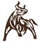 The silhouette, the outline of the ox of a bull, a yak in brown is drawn by lines of various widths. Logo of an animal bull, yak.