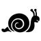 The silhouette, outlines of a snail of black color drawn by twisted lines. Clam snail logo